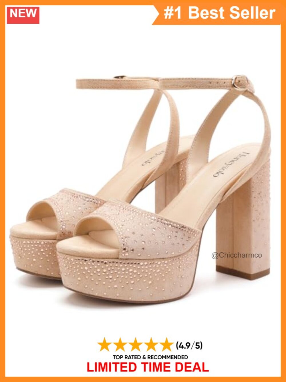 Rhinestone Platform Block Heel Sandals Ankle Strap Party Heels